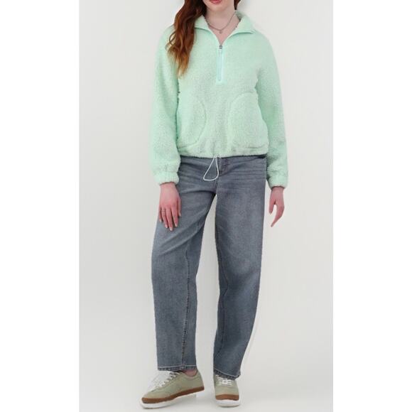 No Boundaries Womens Half Zip Plush Pullover with Pockets Fairy Green Size L - Picture 3 of 7